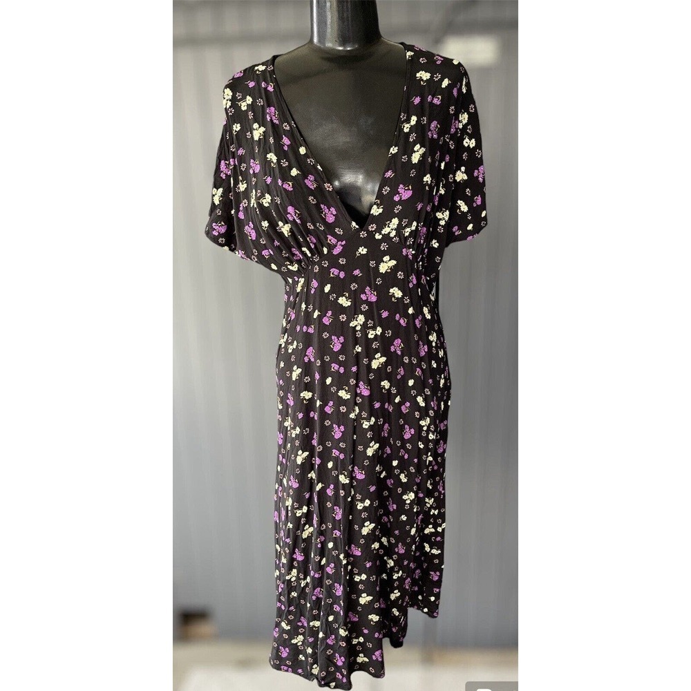 Modcloth Black and Purple Floral Midi Dress